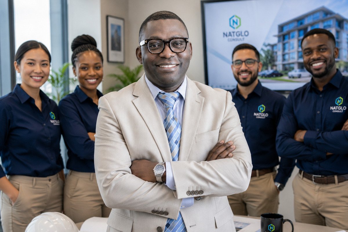 Nathaniel Lartey, CEO and Founder of NatGlo Consult, with the team